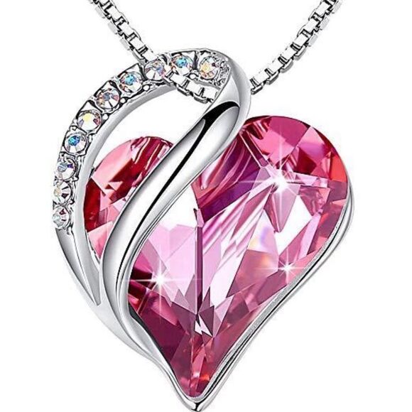 Infinity Love Heart Pendant Necklace Crystal Rhinestone Birthstone - Picture 1 of 4
